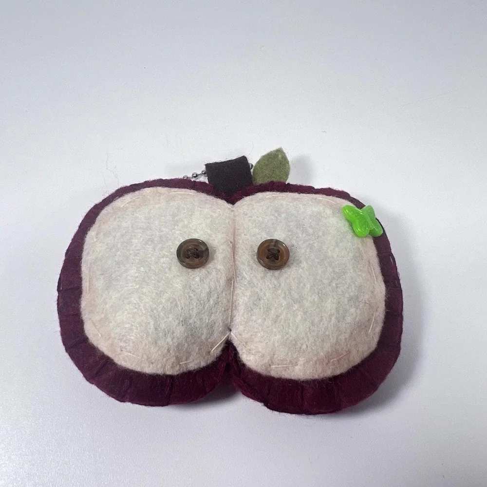 Handmade Felt Red Apple Keychain Sliced Fruit Plush Bag Charm Fob Cottagecore